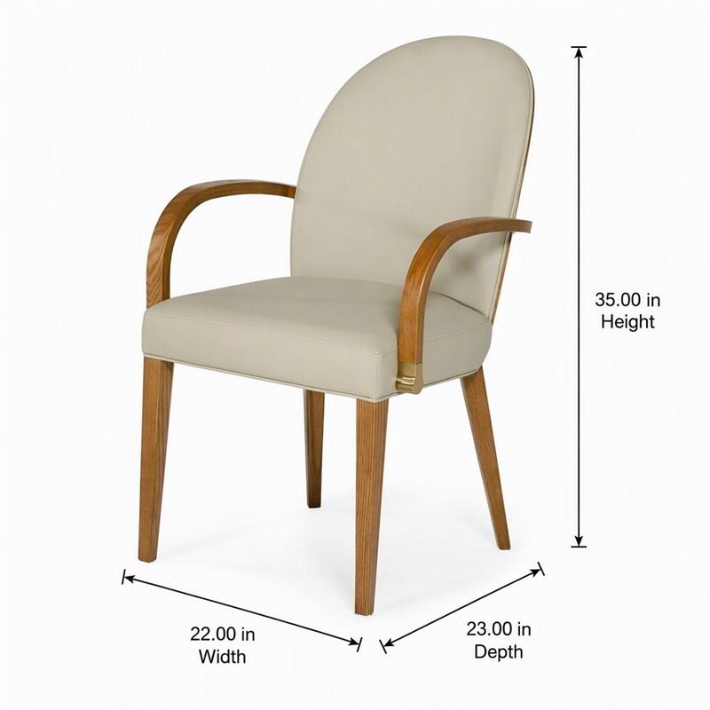 Pemberly Row Modern Faux Leather Dining Armchair in Taupe and Walnut