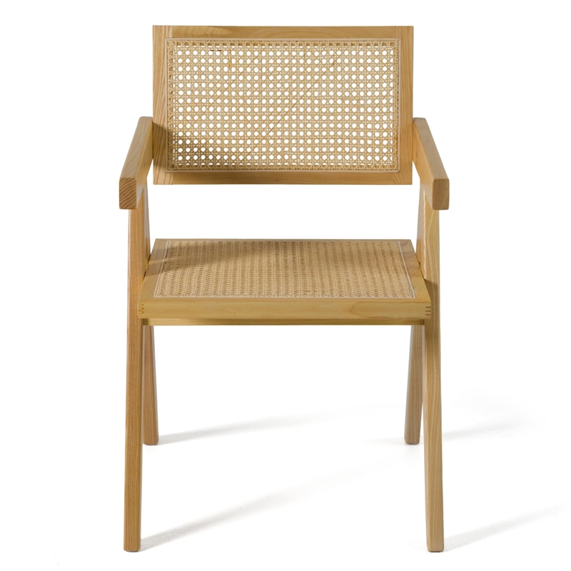 Pemberly Row Modern Rattan Dining Armchair Natural Ash Wood 31