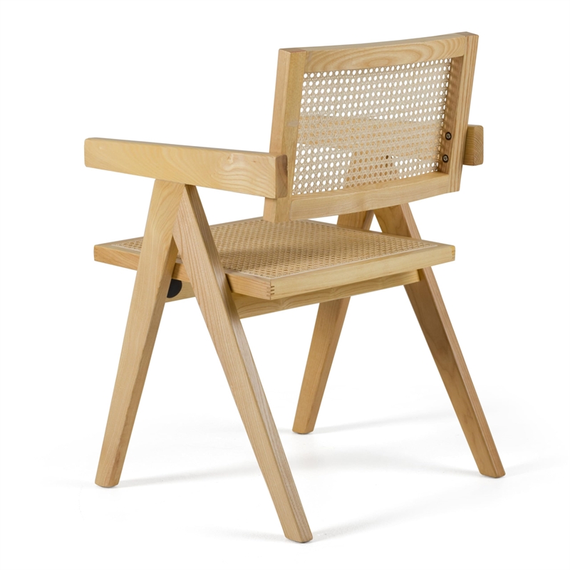 Pemberly Row Modern Rattan Dining Armchair Natural Ash Wood 31