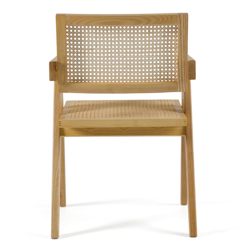 Pemberly Row Modern Rattan Dining Armchair Natural Ash Wood 31