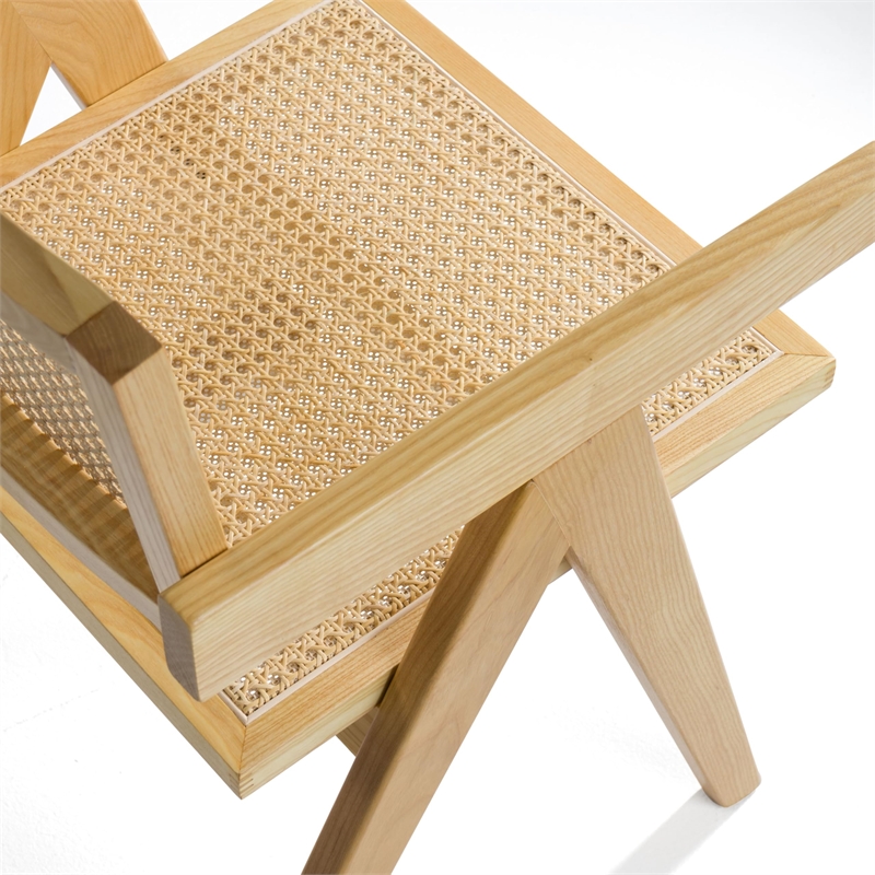 Pemberly Row Modern Rattan Dining Armchair Natural Ash Wood 31