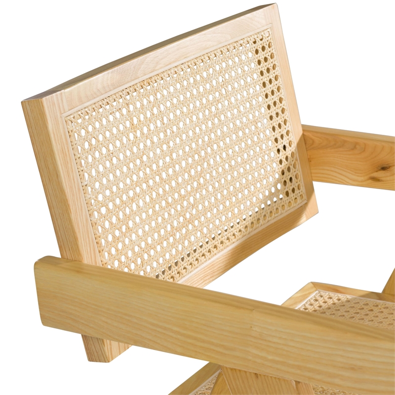 Pemberly Row Modern Rattan Dining Armchair Natural Ash Wood 31