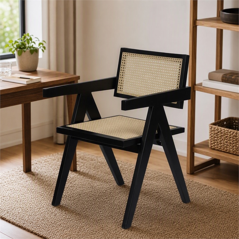 Pemberly Row Modern Rattan Dining Armchair Wenge Dark Wood 31