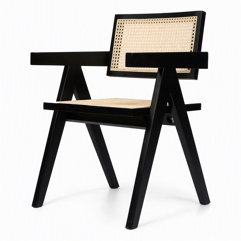 Pemberly Row Modern Rattan Dining Armchair Wenge Dark Wood 31