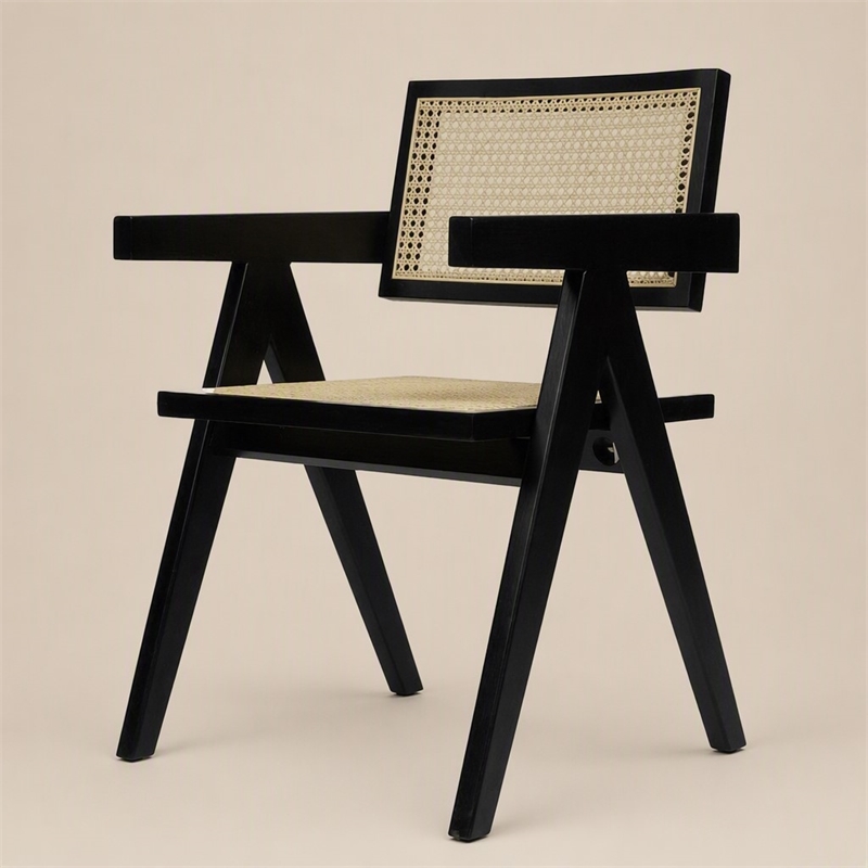 Pemberly Row Modern Rattan Dining Armchair Wenge Dark Wood 31