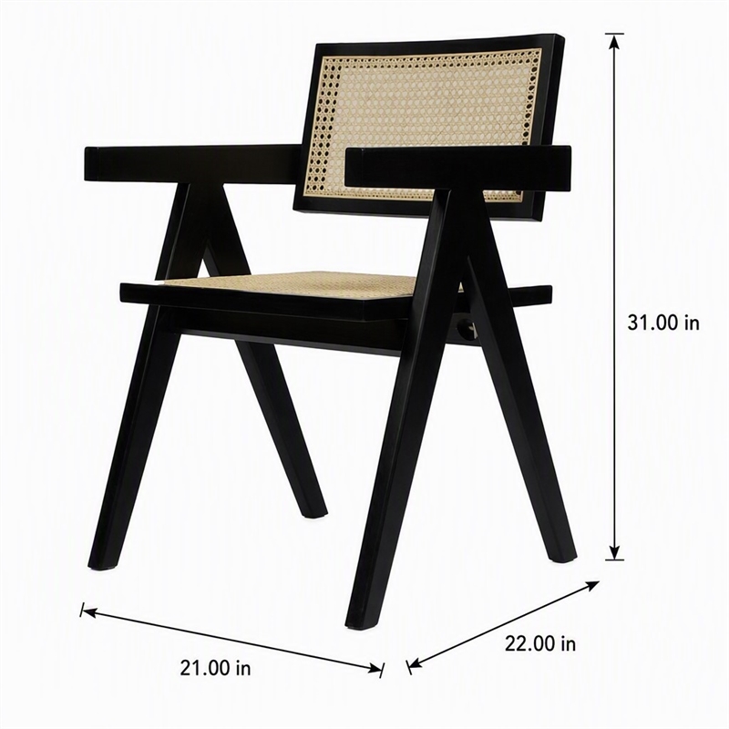Pemberly Row Modern Rattan Dining Armchair Wenge Dark Wood 31
