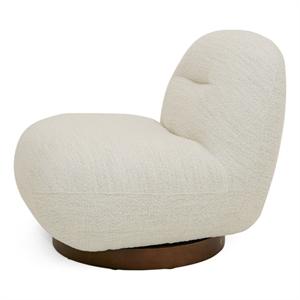Pemberly Row Modern Cream Fabric Swivel Chair with Low-Slung Back