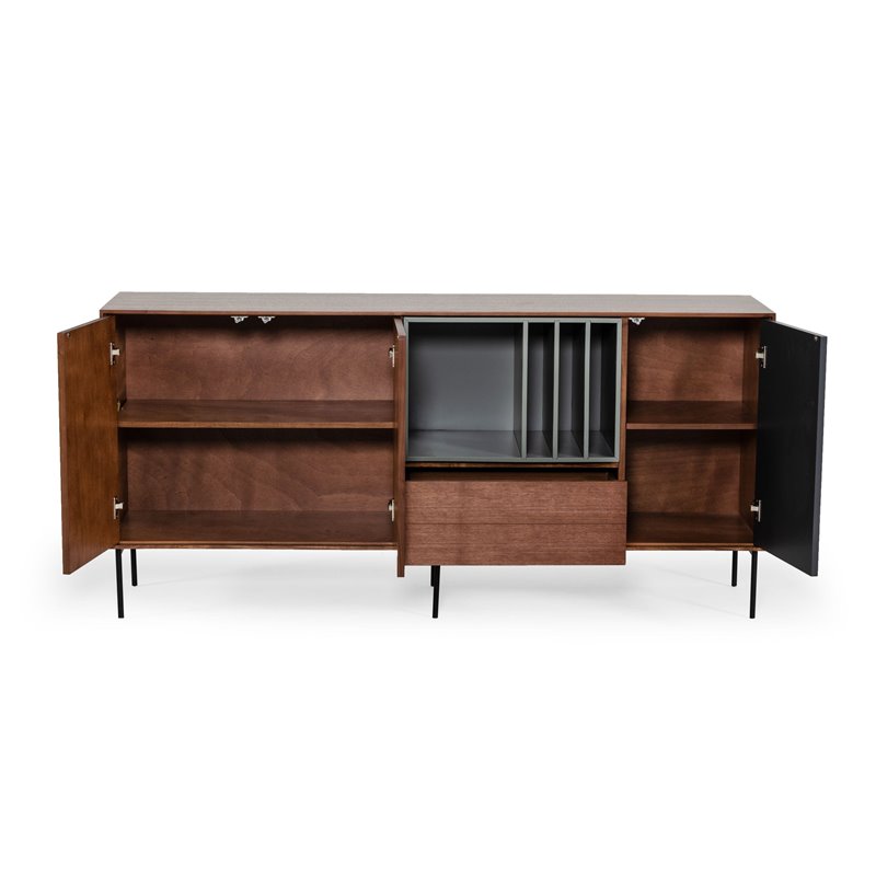 Pemberly Row 3-Door Buffet with Walnut Veneer & Charcoal Gray Accents