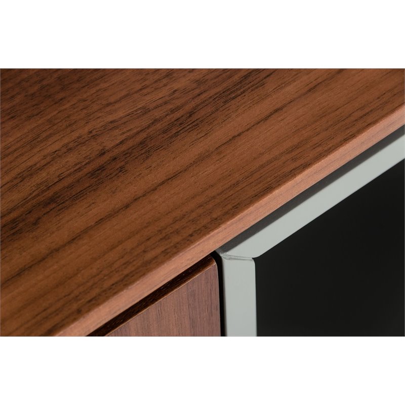 Pemberly Row 3-Door Buffet with Walnut Veneer & Charcoal Gray Accents