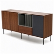 Pemberly Row 3-Door Buffet with Walnut Veneer & Charcoal Gray Accents