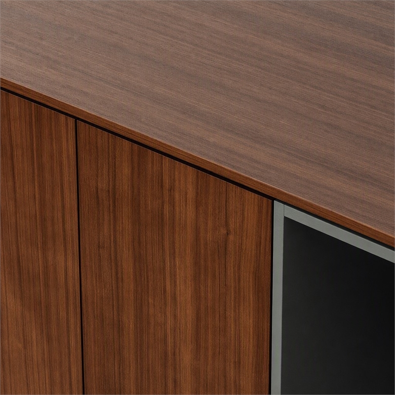 Pemberly Row 3-Door Buffet with Walnut Veneer & Charcoal Gray Accents