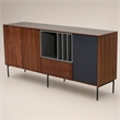 Pemberly Row 3-Door Buffet with Walnut Veneer & Charcoal Gray Accents