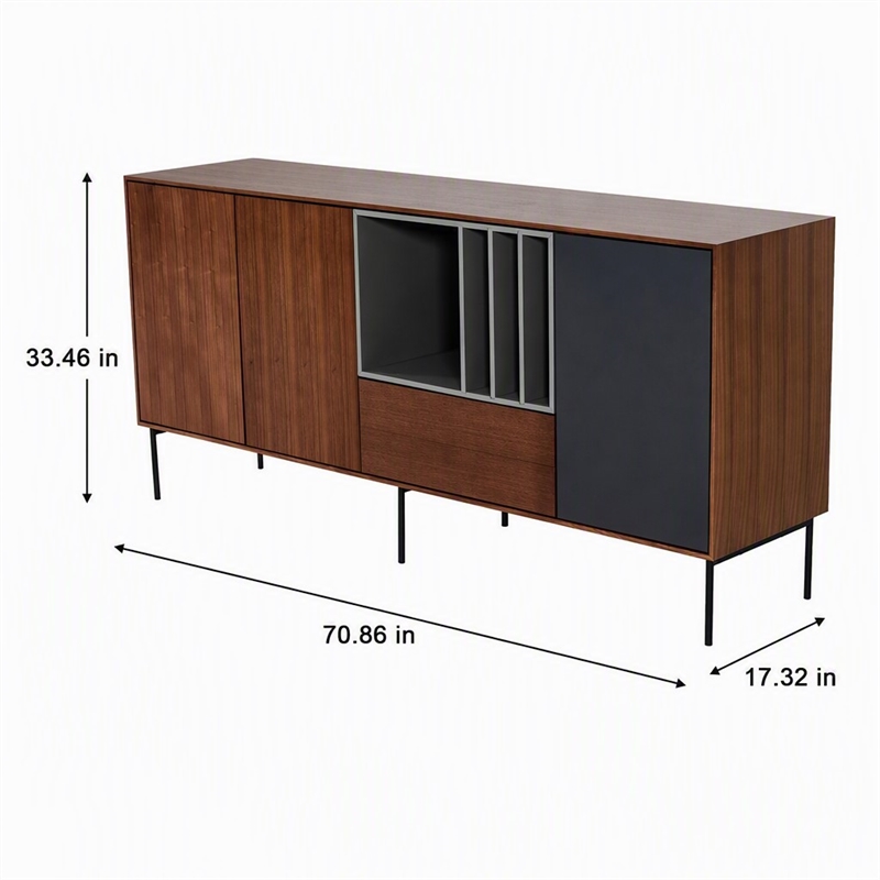Pemberly Row 3-Door Buffet with Walnut Veneer & Charcoal Gray Accents