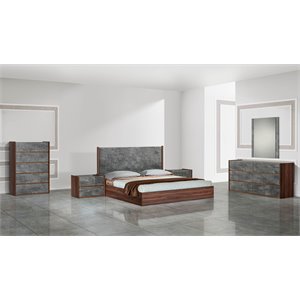 Pemberly Row Modern Rectangular Mirror with Stucco in Gray Finish