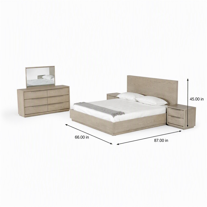 Pemberly Row Contemporary Queen Bed in Grey Wood Veneer with Panel Headboard