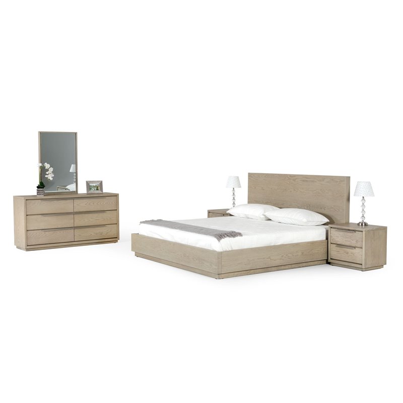 Pemberly Row Contemporary Queen Bed in Grey Wood Veneer with Panel Headboard