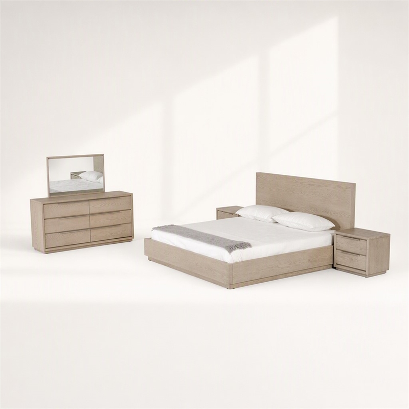 Pemberly Row Contemporary Queen Bed in Grey Wood Veneer with Panel Headboard