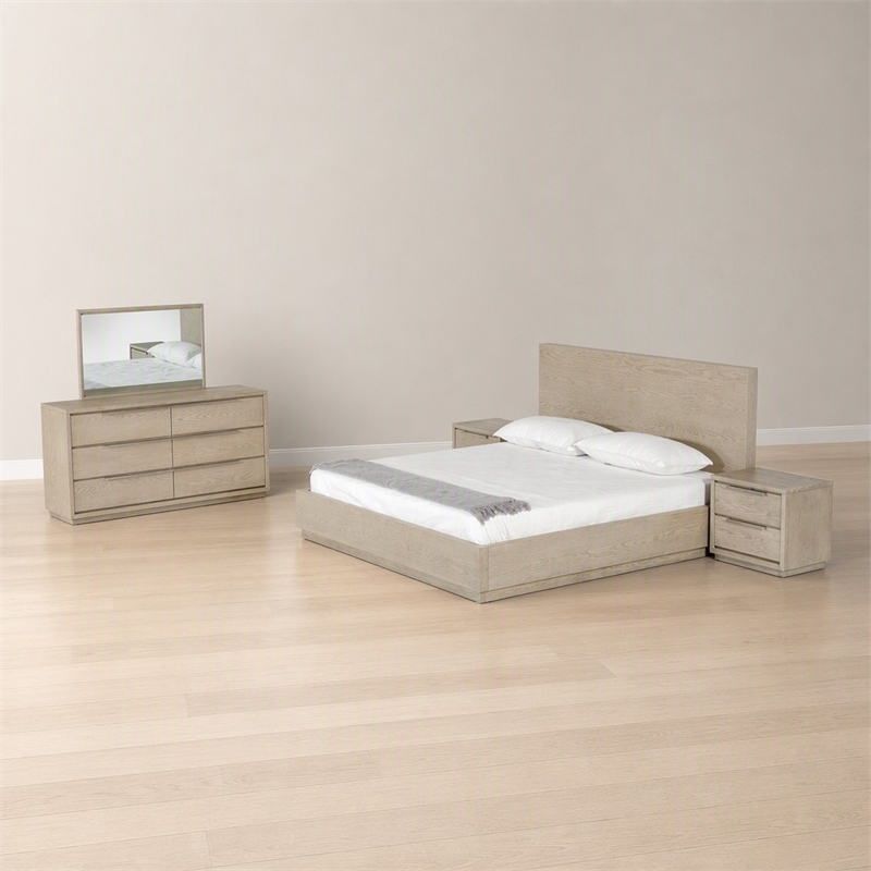 Pemberly Row Contemporary Queen Bed in Grey Wood Veneer with Panel Headboard