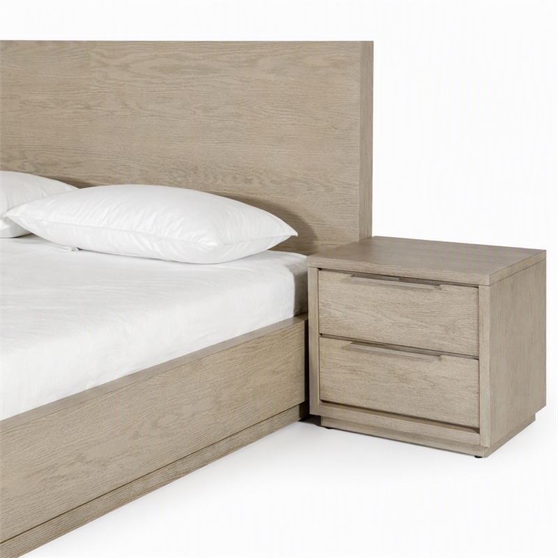 Pemberly Row Contemporary Queen Bed in Grey Wood Veneer with Panel Headboard