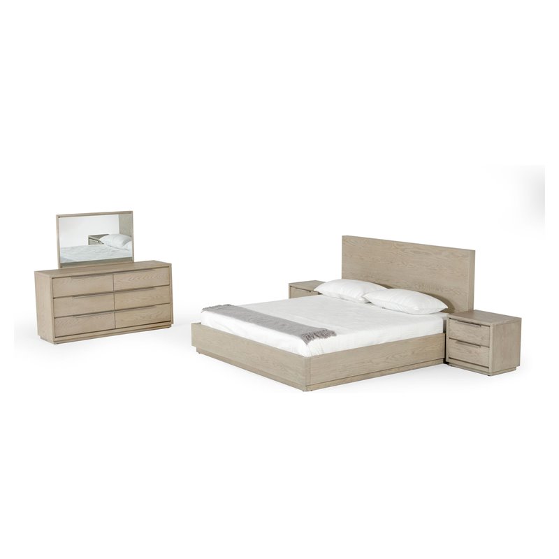 Pemberly Row Contemporary Queen Bed in Grey Wood Veneer with Panel Headboard