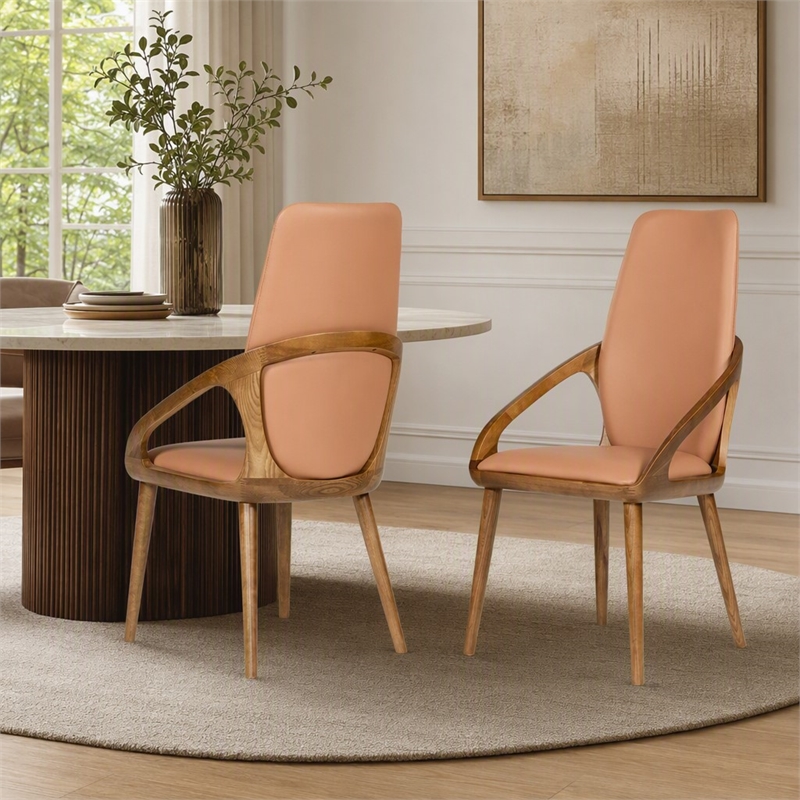 Pemberly Row Modern Wood & Faux Leather Dining Chairs in Brown/Walnut Set of 2