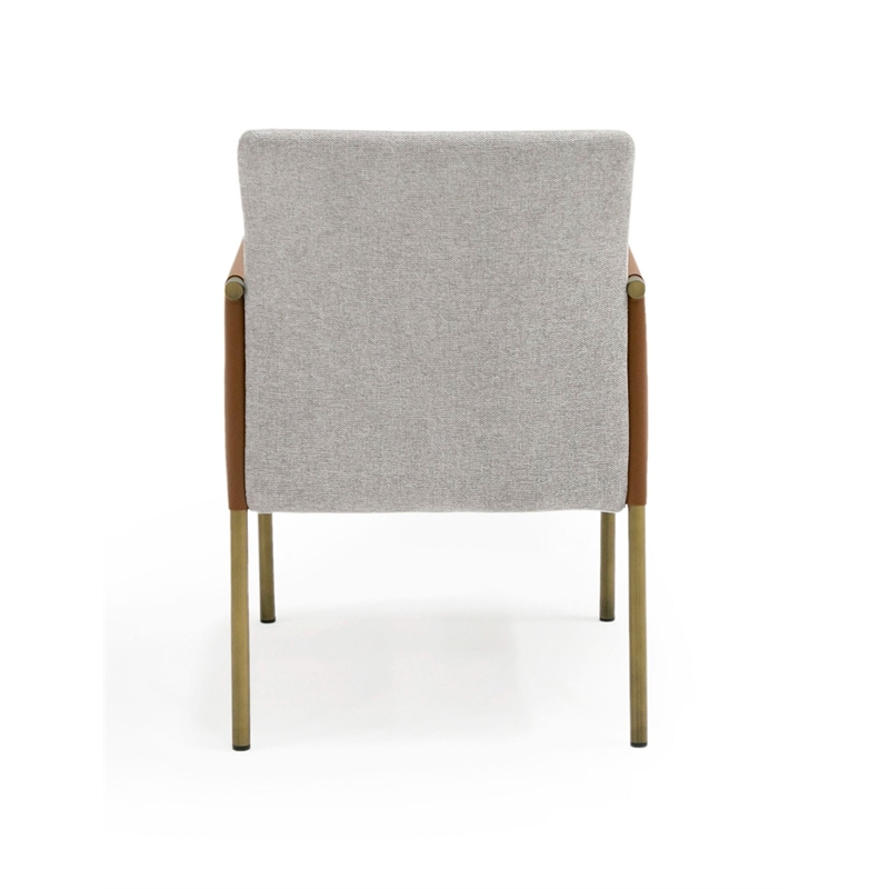 Pemberly Row Upholstered Fabric Arm Dining Chair in Light Gray and Camel
