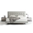 Pemberly Row Gray Leather Upholstered Eastern King Bed with Tufted Headboard