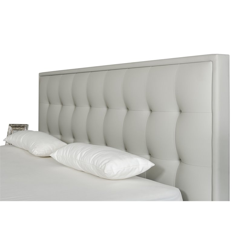 Pemberly Row Gray Leather Upholstered Eastern King Bed with Tufted Headboard