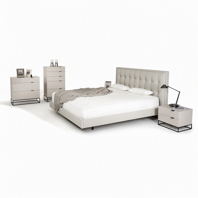 Pemberly Row Gray Leather Upholstered Eastern King Bed with Tufted Headboard