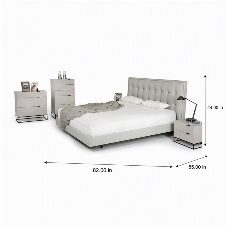 Pemberly Row Gray Leather Upholstered Eastern King Bed with Tufted Headboard