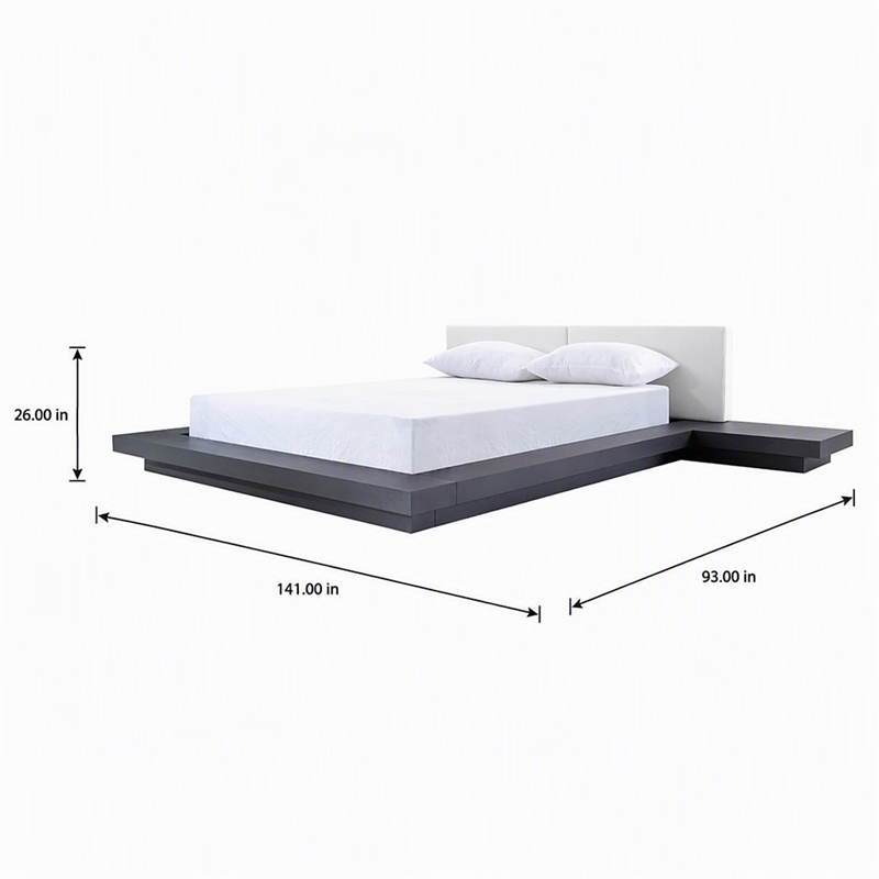 Pemberly Row Eastern King Platform Bed with Wenge Veneer and White Leather