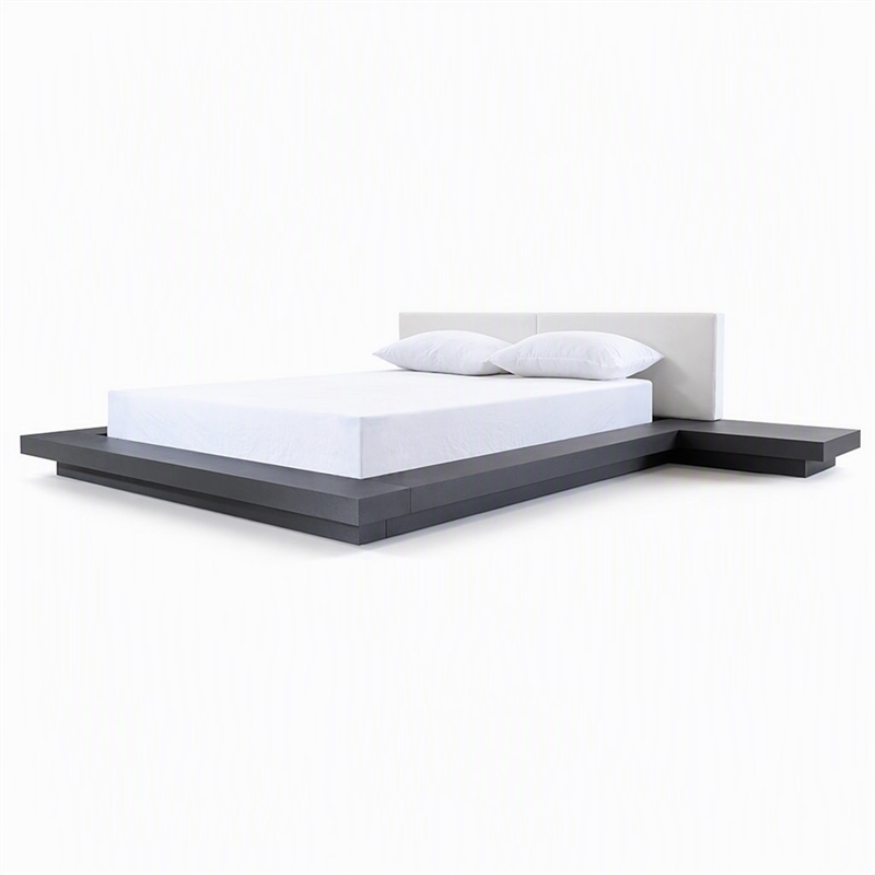 Pemberly Row Eastern King Platform Bed with Wenge Veneer and White Leather