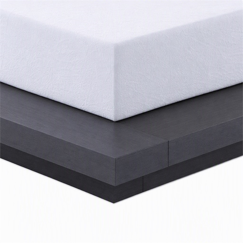 Pemberly Row Eastern King Platform Bed with Wenge Veneer and White Leather