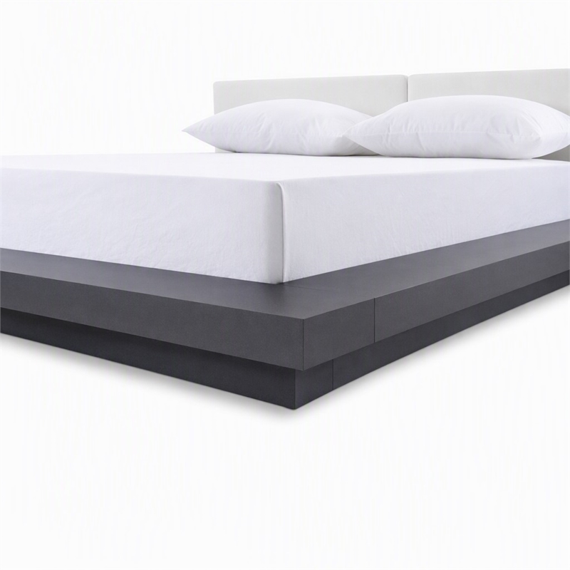 Pemberly Row Eastern King Platform Bed with Wenge Veneer and White Leather