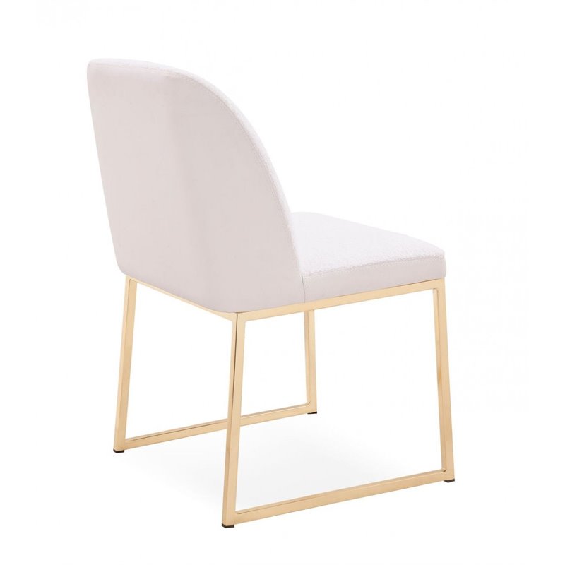 Pemberly Row Faux Leather Sherpa Dining Chairs in White & Gold (Set of 2)