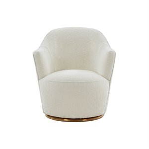 Pemberly Row Swivel Accent Chair in Sherpa Fabric with Gold Base