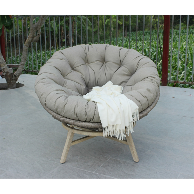 Pemberly Row Renava Moon Outdoor Lounge Chair in Beige Polyester Fabric