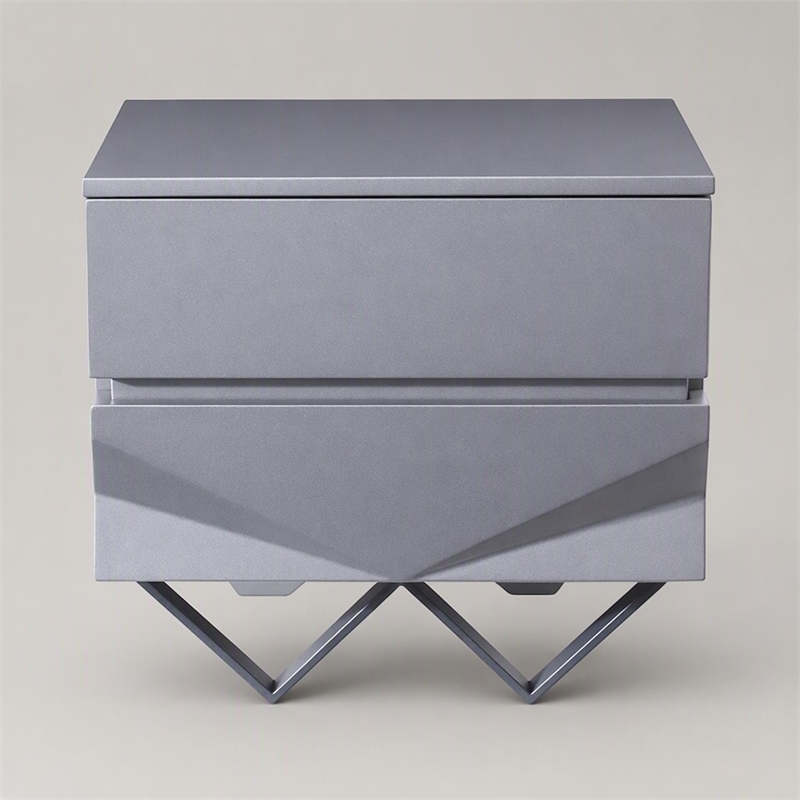 Pemberly Row Modern Nightstand with 2 Drawers & Gun Chrome Legs in Gray/Black