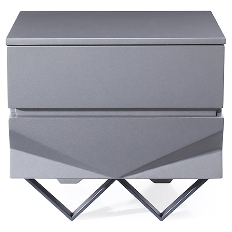 Pemberly Row Modern Nightstand with 2 Drawers & Gun Chrome Legs in Gray/Black