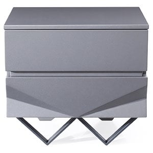 Pemberly Row Modern Nightstand with 2 Drawers & Gun Chrome Legs in Gray/Black