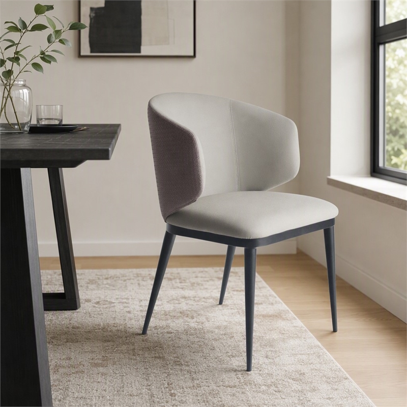 Pemberly Row Modern Faux Leather Dining Armchair in Beige and Black