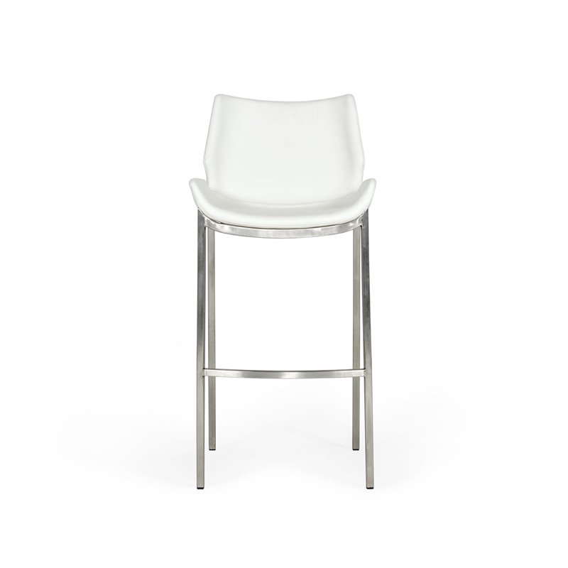 Pemberly Row Set of 2 Leatherette Saddle Bar Stools in White with Steel Frame