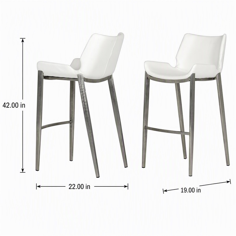 Pemberly Row Set of 2 Leatherette Saddle Bar Stools in White with Steel Frame