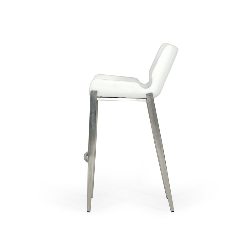 Pemberly Row Set of 2 Leatherette Saddle Bar Stools in White with Steel Frame