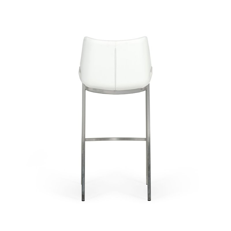 Pemberly Row Set of 2 Leatherette Saddle Bar Stools in White with Steel Frame
