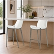 Pemberly Row Set of 2 Leatherette Saddle Bar Stools in White with Steel Frame