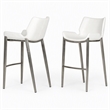Pemberly Row Set of 2 Leatherette Saddle Bar Stools in White with Steel Frame