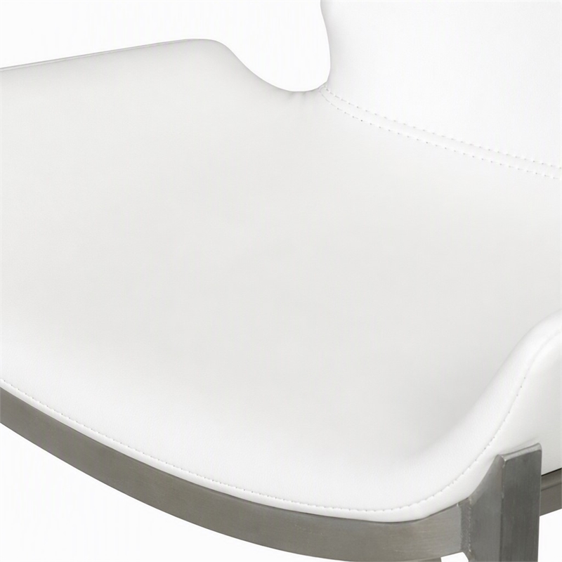 Pemberly Row Set of 2 Leatherette Saddle Bar Stools in White with Steel Frame