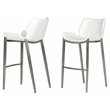Pemberly Row Set of 2 Leatherette Saddle Bar Stools in White with Steel Frame