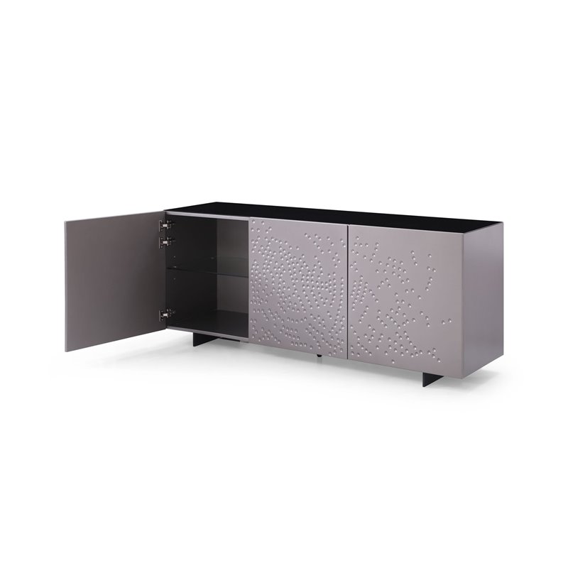 Pemberly Row 3-Door Wood Veneer Buffet in Gray Finish with Adjustable Shelves